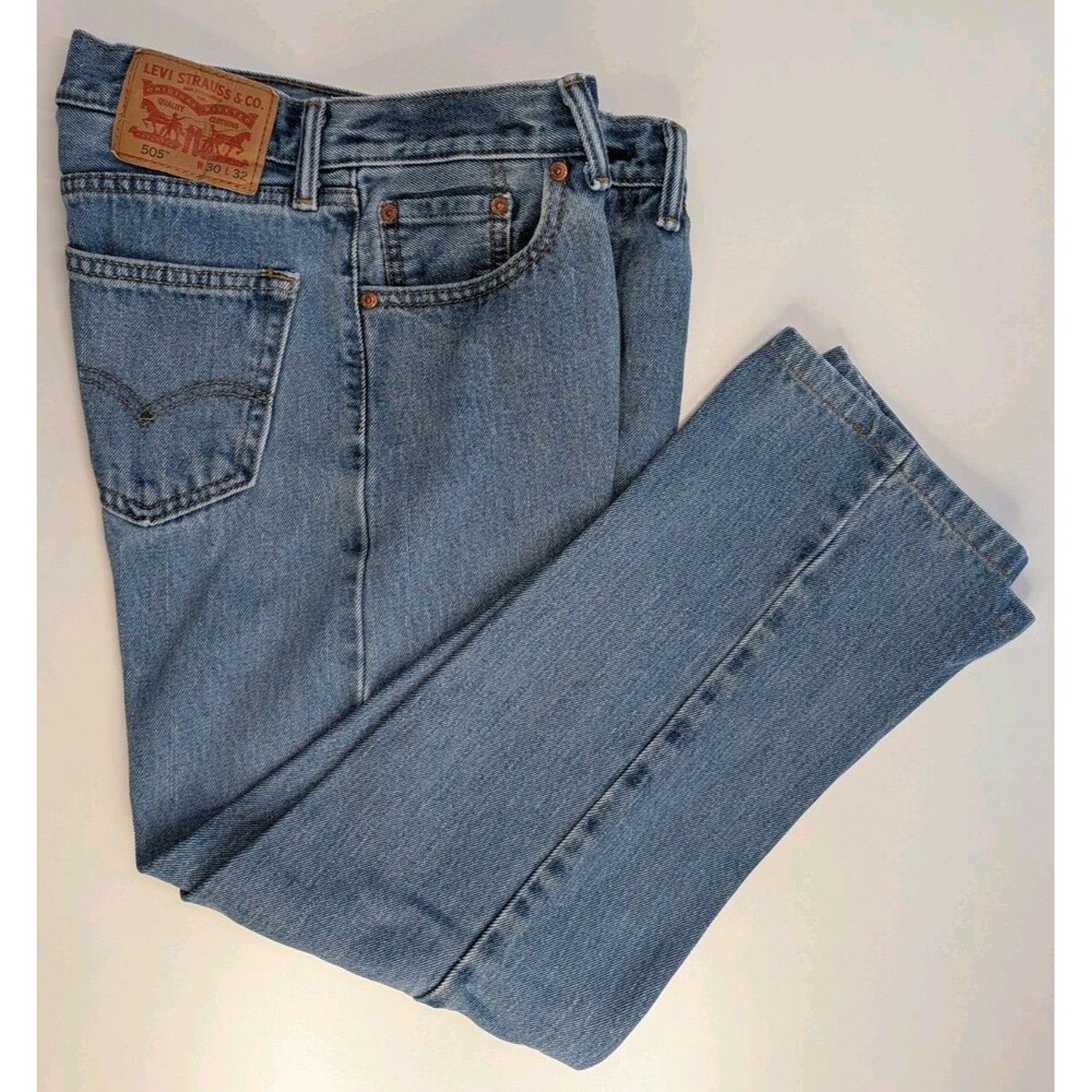Levi's 505 Men's Jeans W30 L32 Light Wash Straight Leg Regular Fit Denim